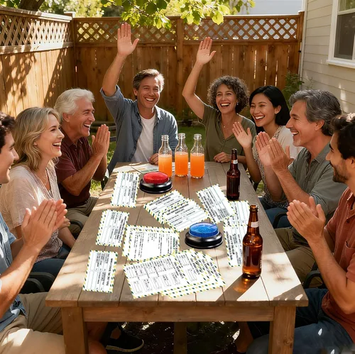 Vista 7 de Juego de Cartas Feud Familiar con 2 Timbres de Respuesta, Diversión de Noche de Juegos de Reunión Familiar Trivia para Fiestas de Reuniones