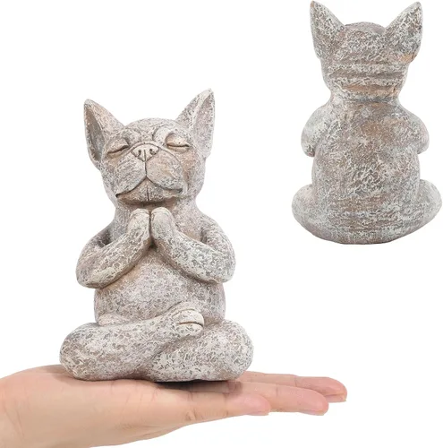 Vista 3 de Estatua de bulldog de Buda meditante, figura de yoga de resina de 5.7 pulgadas, bonita decoración de mesa divertida de animales zen, para el hogar