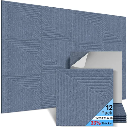Vista 19 de Paquete de 4 paneles acústicos artísticos autoadhesivos para pared, 16 x 16 x 0.5 pulgadas, paneles acústicos decorativos para pared, paneles