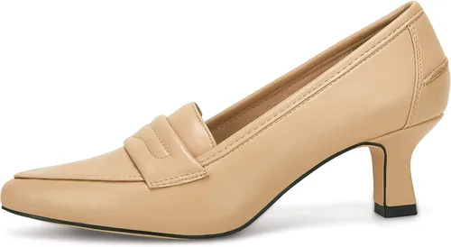 Vista 2 de Coutgo Zapatos de tacón bajo para mujer, tacón alto y puntiagudo, tacón alto de tacón alto, para oficina, boda, fiesta, zapatos tipo mocasín
