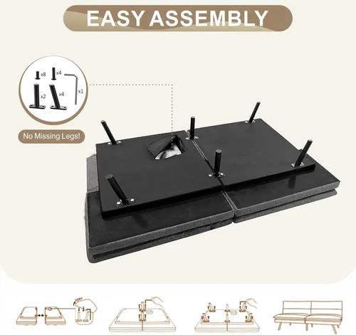 Vista 8 de Opoiar Moderno sofá cama convertible, futón de espuma viscoelástica, cama de dos plazas de 71 x 33 x 32 pulgadas, de lino transpirable ajustable