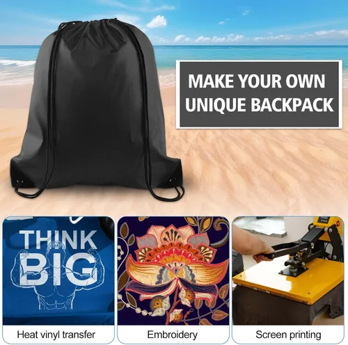 Vista 4 de KUUQA Mochila con cordón, bolsa de almacenamiento para escuela, gimnasio, viajes, Negro -, Viajar