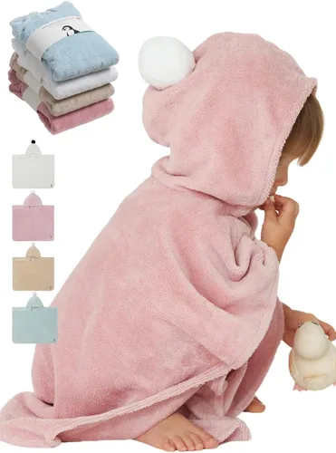 Vista 6 de Konny Toalla con capucha para bebé de felpa, gruesa y acogedora, suave al tacto, absorbente de rayón de algodón de bambú, toalla de playa para bebé