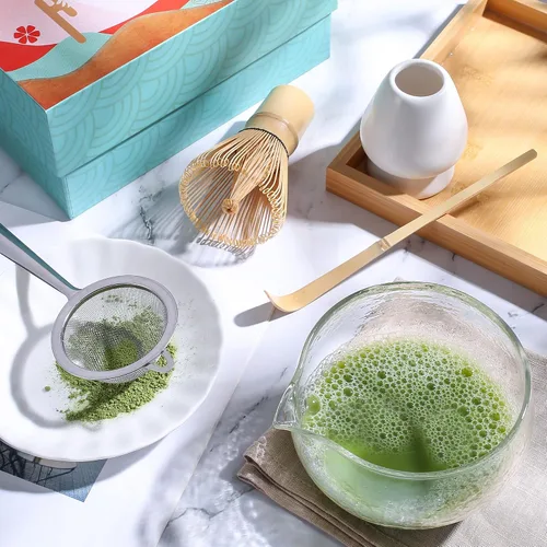 Vista 5 de ZENRC Kit completo de tazón y batidor de matcha, batidor de bambú tradicional japonés retro (Chasen), cuchara, cuenco de matcha de vidrio