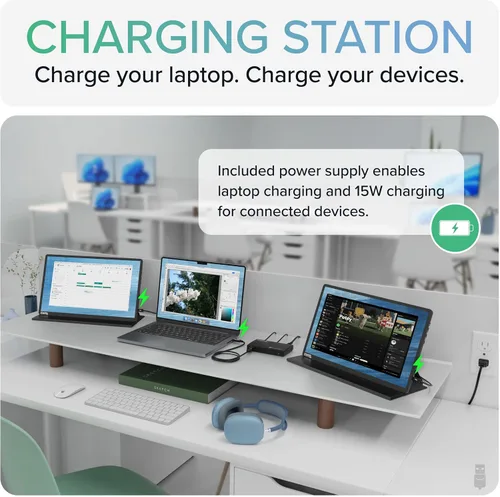 Vista 5 de Plugable Concentrador Thunderbolt 4 Carga de laptop de 60W 3 puertos Thunderbolt 4 Pantallas dobles 4K/pantalla única 8K Compatibilidad