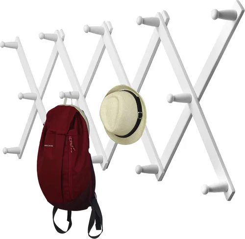 Vista 16 de WEBI Perchero de Pared Acordeón, Perchero de Sombreros de Madera Expandible para Perchero de Abrigos Montado en Pared, Soporte de Ganchos Acordeón