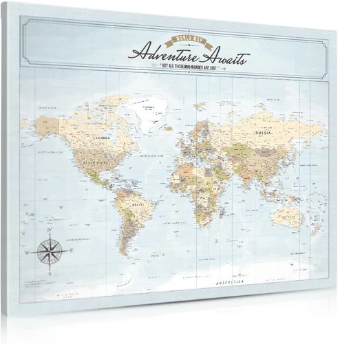 Vista 64 de IPIC - Lienzo con mapas de EE. UU. para decoración de pared, mapa con pin de empuje para marcar viajes, mapa de viaje impreso de EE. UU.