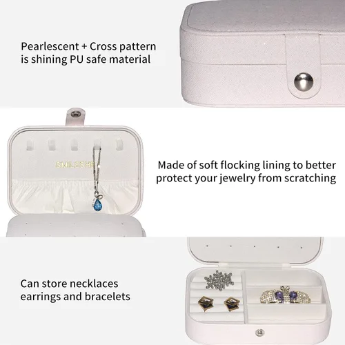 Vista 2 de Smileshe Joyero, estuche de viaje portátil de piel sintética, organizador de 2 capas, caja de almacenamiento para anillos, aretes, collares, pulseras