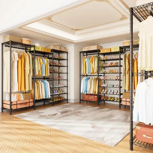 Vista 8 de ULIFHOME E16 - Perchero de ropa resistente (con zapatero ajustable de 7 niveles), perchero independiente para colgar ropa, organizador