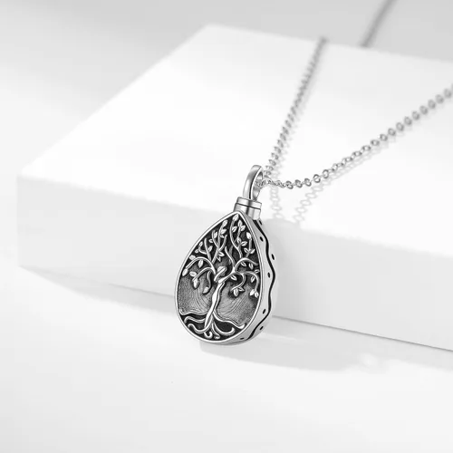 Vista 81 de Collar con colgante de urna de cenizas de cremación y árbol de la vida para mujer, plata de ley US1