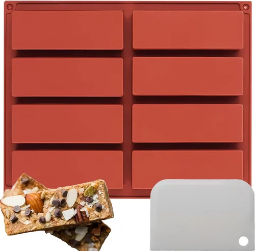 Vista 10 de Moldes rectangulares de silicona para barra de granola (8 cavidades), molde para hornear barras de chocolate de 1 pulgada de profundidad