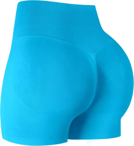 Vista 22 de ATHVOTAR Pantalones cortos de gimnasio para entrenamiento para mujeres, cintura alta sin costuras que levantan y fruncen los glúteos, pantalones