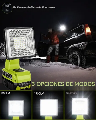 Vista 3 de Adisipsoarin Luz de trabajo LED inalámbrica para batería Ryobi de 18 V, reflector LED de 25 W con puertos de carga rápida USB-A y USB-C 2.1A