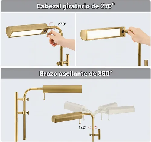 Vista 4 de VONLUCE Lámpara de escritorio rústica, lámpara de mesa de metal de estilo industrial ajustable, lámpara de lectura LED de 3 temperaturas