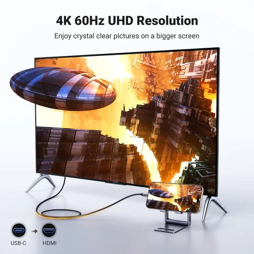 Vista 2 de UGREEN Cable USB C a HDMI (4K @60Hz) de 3.3 pies, adaptador tipo C a HDMI, Thunderbolt 4/3 a HDMI para oficina en casa, compatible con iPhone 17 Pro