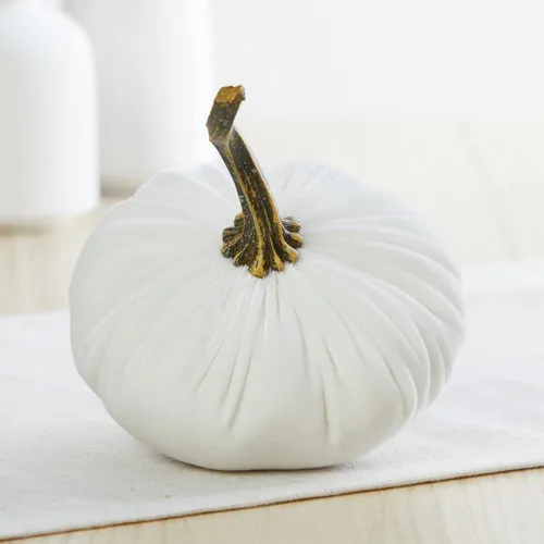 Vista 5 de Juego de 4 pequeñas calabazas de franela de terciopelo y algodón, decoración a cuadros de búfalo blanco y negro, estantes de calabaza negra