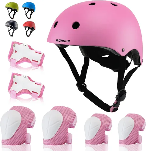 Vista 9 de Conjunto de casco de bicicleta para niños, casco ajustable para niños pequeños de 2 a 8 años con rodilleras, coderas y muñequeras Casco