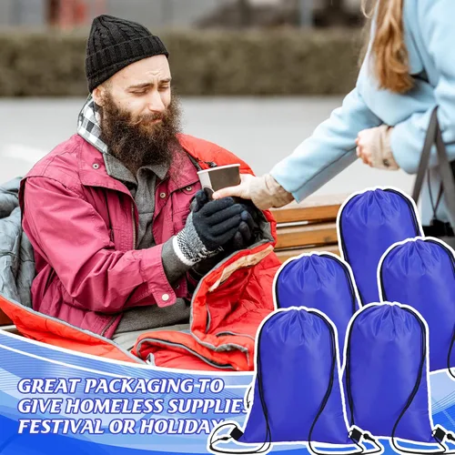 Vista 6 de Roowest 200 piezas de mochila deportiva con cordón ajustable, bolsas de cordón para fiestas, para mujeres, hombres, viajes al gimnasio, Azul marino