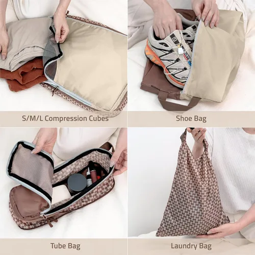 Vista 4 de Oriday Juego de 8 cubos de compresión para accesorios de viaje, bolsas expandibles para ropa, artículos de tocador, mochilas, elementos esenciales