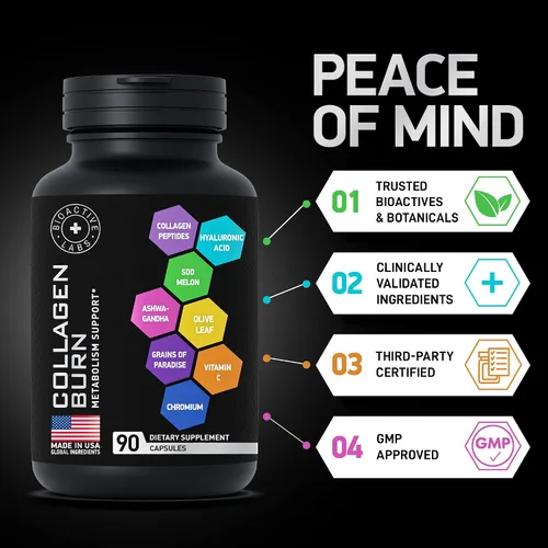Vista 6 de Quemadura de colágeno múltiple para mujeres y hombres, 1,000 mg tipo I, II, III, V, X, péptidos de colágeno hidrolizados, ácido hialurónico