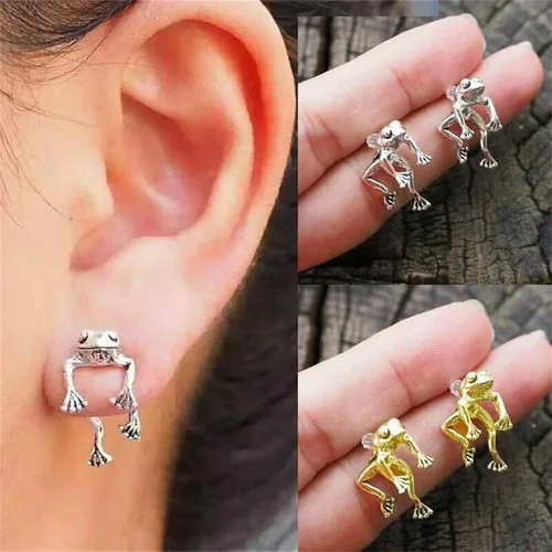 Vista 2 de Aretes de rana para niñas, lindos aretes de animal para mujer, regalos de aniversario de cumpleaños