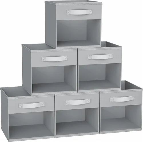 Vista 24 de DIMJ Cubo de almacenamiento, 6 paquetes de contenedores plegables con asas, contenedores de tela para organización, cubos organizadores