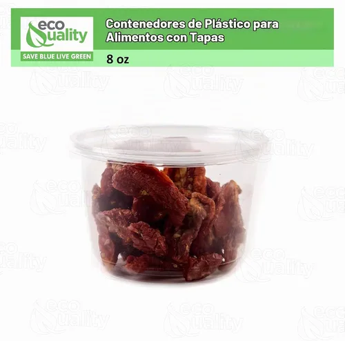 Vista 3 de EcoQuality Contenedores de plástico de 8 onzas con tapas, 50 unidades, recipientes redondos perfectos para almacenamiento de alimentos, control
