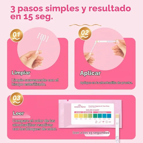 Vista 3 de Easy@Home Prueba de pH vaginal -10 tiras Kit de prueba de VB en casa para mujeres Prueba de infección por levaduras + equilibrio de pH