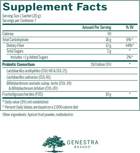 Vista 2 de Genestra Brands HMF Replete Fórmula probiótica para apoyar la flora intestinal saludable 7 sobres