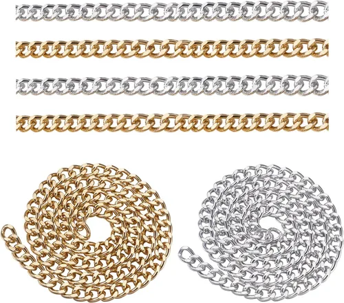 Vista 27 de FASHEWELRY Cadena de eslabones de aluminio de 16.4 pies sin soldar, rollo de cadenas de eslabones dorados con carrete para hacer collares, joyas