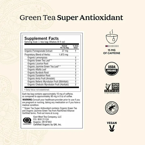 Vista 2 de Yogi Tea Té Verde Superantioxidante - 16 Bolsitas de Té por Paquete (6 Paquetes) - Té Verde Orgánico para Apoyo Antioxidante - Incluye Hoja de Té