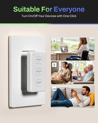 Vista 6 de BN-LINK Interruptor de salida de control remoto inalámbrico – Kit de 3 salidas con control remoto magnético y soporte de montaje en pared, enchufes