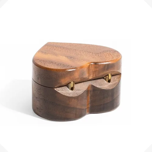 Vista 5 de Caja de anillo de madera de nogal en forma de corazón, organizador de pecho de joyería, aretes, moneda, caja de presentación de madera, caja