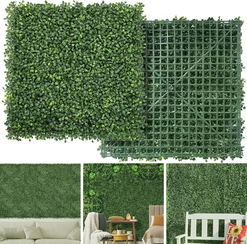 Vista 8 de NETAP Paneles de Pared de Césped Artificial Telón de Fondo, 10" x 10" (12 Piezas) Paneles de Boj Falso para Decoración de Pared Verde Exterior e