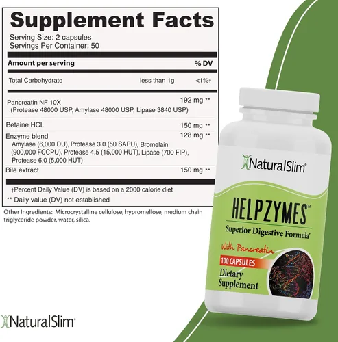Vista 3 de NaturalSlim Enzimas Digestivas para Mujeres y Hombres - Helpzymes Enzimas Esenciales para la Digestión, Salud Intestinal, Alivio de la Hinchazón