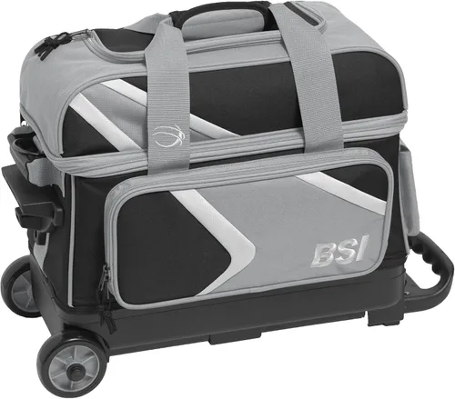 Vista 16 de BSI Dash Roller Bowling Bag with Smooth Rolling Wheels, Padded Ball Compartment, Retractable Locking Handle, & Shoe Pocket Negro/Azul/Gris