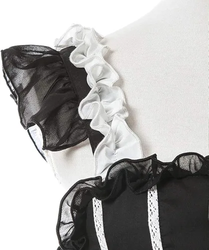Vista 6 de Nuoqi Lolita vestido gótico para mujer y niña, con listones, vestido de princesa, vestido de princesa con escarolas de encaje, vestido para disfraz
