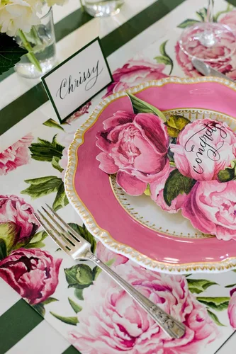 Vista 5 de Manteles individuales desechables de papel para mesa de comedor, manteles individuales cuadrados de flores de peonías para fiestas, 18 hojas por