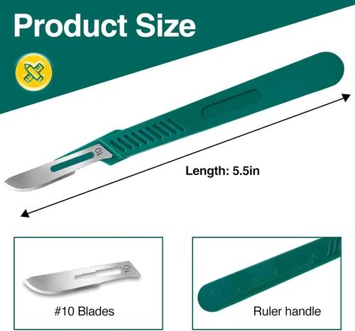 Vista 2 de 20 PCS Cuchillas de Bisturí con Bisturíes #10 Cuchillas Quirúrgicas, Cuchillas Desechables con Cubierta Protectora, Cuchilla de Mango de 20 piezas