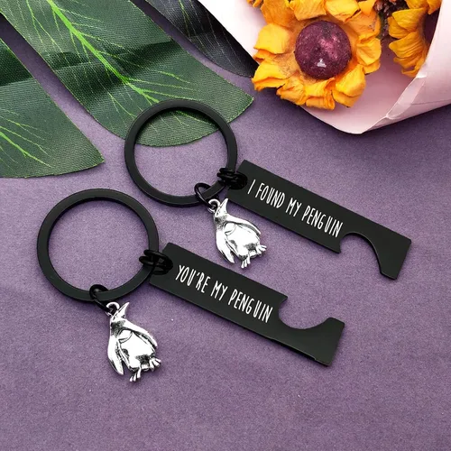 Vista 6 de Llavero para parejas, con diseño de pingüino, regalo para parejas, regalo de San Valentín, joyería para novio, novia, pareja y marido, esposa