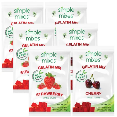 Vista 21 de Simple Mixes Postre de gelatina natural, frambuesa, fresa y cereza, aperitivo saludable, sin colorantes, sin gluten ni grasa, Kosher, paquete de 3