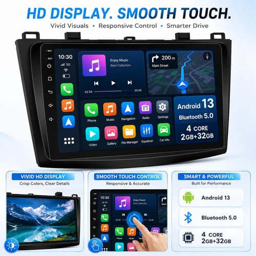 Vista 2 de Radio estéreo de coche para Mazda 3 2010 2011 2012 2013-9 pulgadas (1280 x 800) pantalla táctil con Carplay inalámbrico y Android Auto GPS WiFi