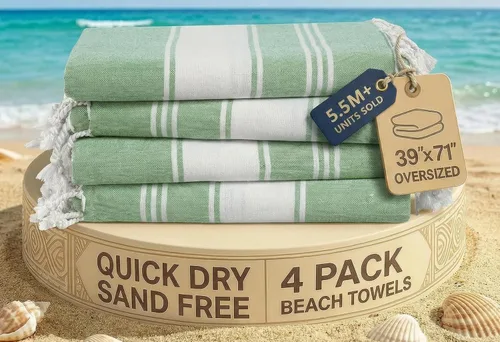 Vista 24 de LANE LINEN - Paquete de 4 toallas de playa de gran tamaño, toalla de piscina prelavada, extragrande, de secado rápido y sin arena, toalla de viaje