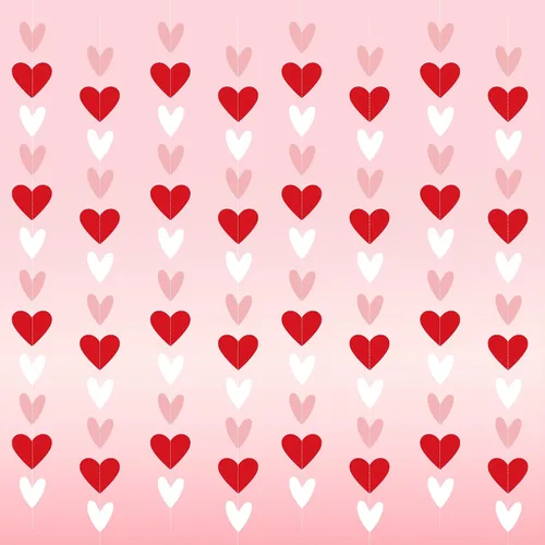 Vista 8 de Guirnalda de corazones rojos y blancos y rosados, no puedes hacerlo tú mismo, suministros de decoración de fiesta del día de San Valentín, guirnalda