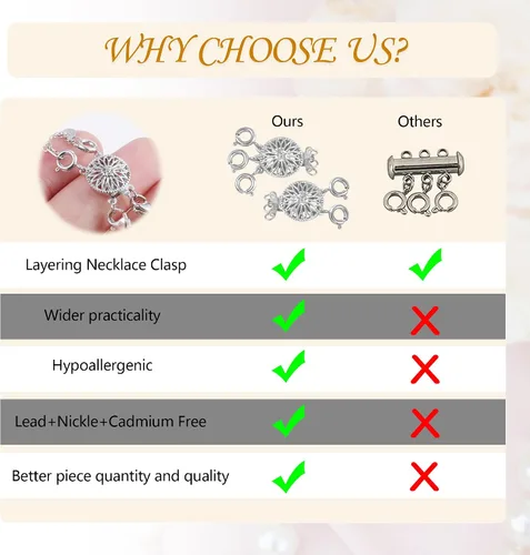 Vista 4 de Separador de collar para capas de oro blanco sin enredos, joyería de seguridad, collar de capas, separador de cierres para múltiples collares