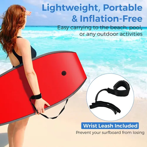 Vista 6 de Goplus Tabla de cuerpo ligera de 41/37/33 pulgadas para playa, tabla de surf con núcleo EPS, cubierta XPE, parte inferior lisa de HDPE, correa