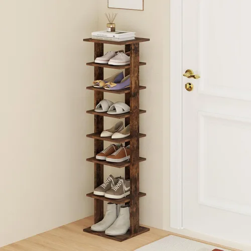Vista 14 de Tangkula - Estantería vertical de 8 niveles para zapatos, organizador de esquina que ahorra espacio para 7 pares, almacenamiento estrecho de zapatos
