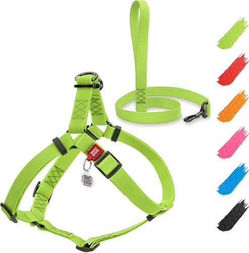 Vista 13 de WAUDOG Juego de arnés y correa impermeable para perro de 6 pies, ajustable, resistente con cierre de metal duradero y placa QR para perro