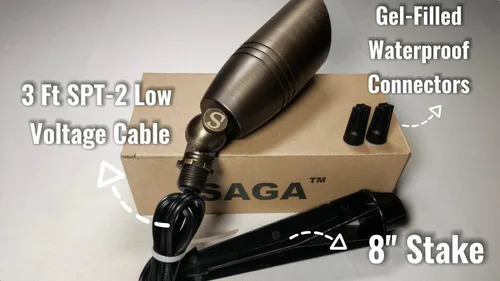 Vista 4 de Focos de paisaje de bajo voltaje de 12 V para exteriores, luces de subida direccional de latón macizo, estaca de suelo, accesorio de iluminación