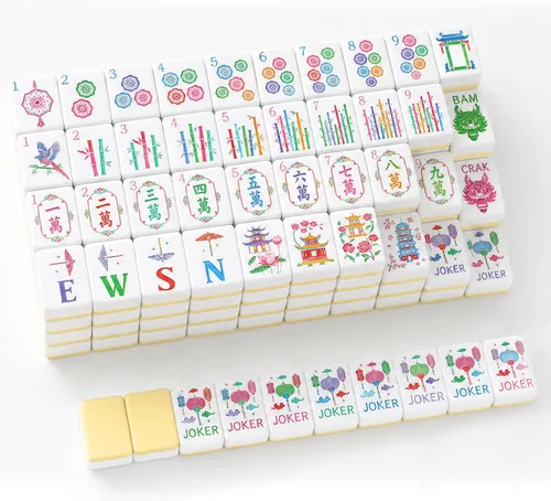 Vista 8 de Simgoing 160 azulejos Mahjong americanos grabados, modernos, verde menta